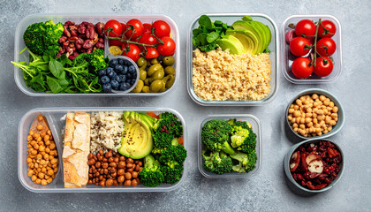 Healthy Meal Prep Lunch Box with Avocado, Broccoli, and Fresh Vegetables