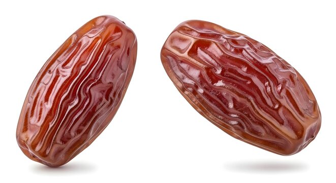 Two dried dates on a white background