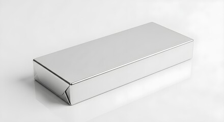 Naklejka premium Silver Foil Wrapped Snack Bar on White Background, Minimalist Packaging Design
