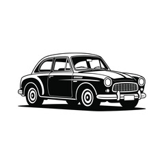 Obraz premium Vintage Car Silhouette Side View Classic Automobile Design Retro Vehicle Illustration Vector Art