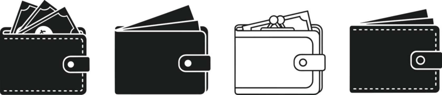 Wallet and money holder icon collection leather purse vector illustration finance accessory set