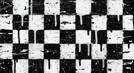 A classic black and white checkerboard pattern with a pixelated style overlay