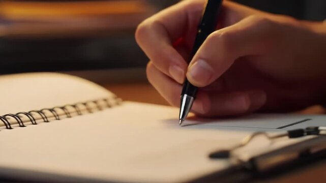 Hand Writing in Notebook on Desk