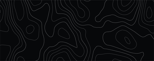 Topographic map background with white contour lines on black terrain for geographic design © VxGFX