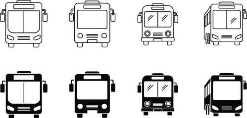 City bus front view icon collection public transport vehicle vector illustration set © Rubya