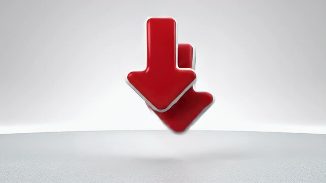 A 3D red arrow points downwards against a white background