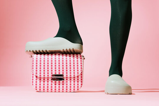 Trendy fashion with pink bag and stylish shoes