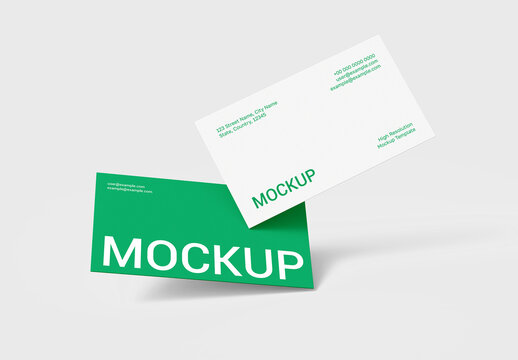 Two Floating Business Cards Mockup Template