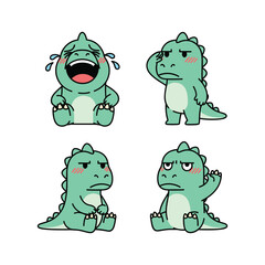 Fototapeta premium Cartoon dinosaur emotions set with different facial expressions and poses on white background