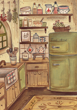 Warm-toned kitchen illustration