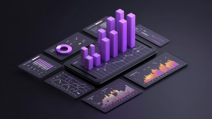 Fototapeta premium Modern Data Visualization on Smartphone with Graphs, Charts, and Analysis for Business Performance Metrics and Insights