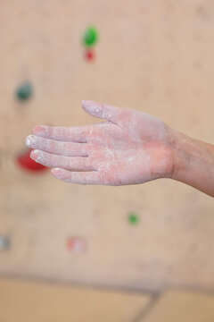 Climber&rsquo;s hand with chalk