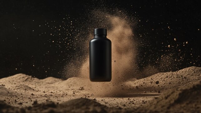 black matt flacon floating mid-air