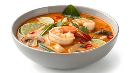 Fototapeta premium Spicy thai tom yum goong soup with shrimp and mushrooms