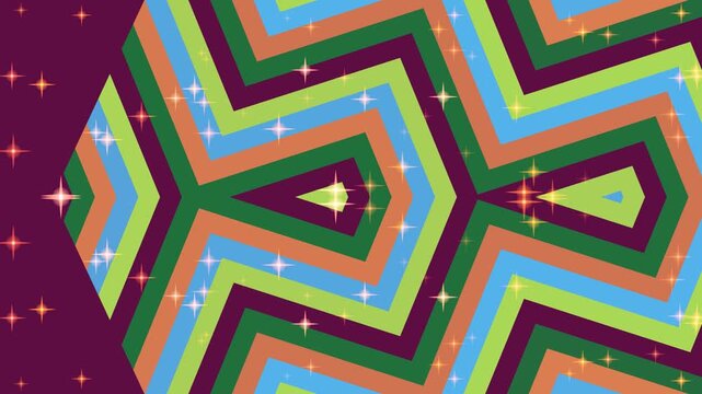 Geometric shapes with colorful patterns.