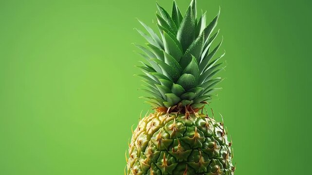 Fresh Pineapple Close-Up on Green Background