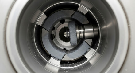 Obraz premium Close-up of industrial grinding mechanism with rotating abrasive wheel and metal components