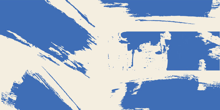 Grainy blue bold brush stroke with spray texture. Hand drawn distress damaged edge vintage template, banner. Art of vector.