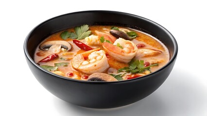 Spicy thai tom yum goong soup with shrimp and mushrooms