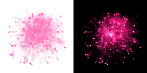 Pink firework explosion burst on black and transparent background © Ontime Rahela