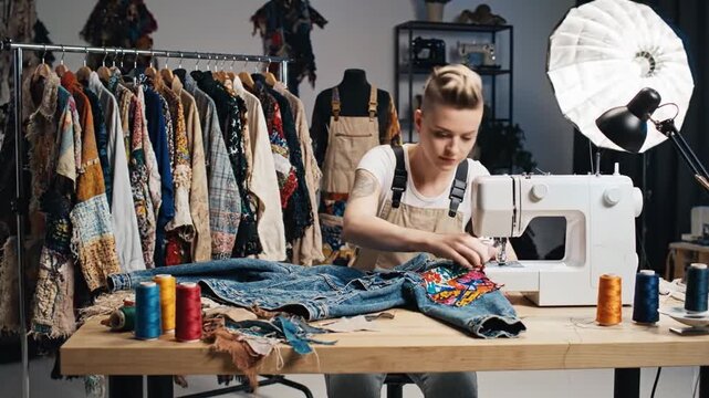 Designers Use Artistic Stitching To Rejuvenate And Decorate Worn Clothing. Environmentally Conscious Artisans Employ Innovative Sewing Techniques To Repair And Enhance Denim Garments