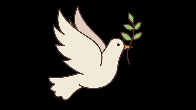 Easter Dove with Olive Branch Animation. Transparent Background with Alpha Channel