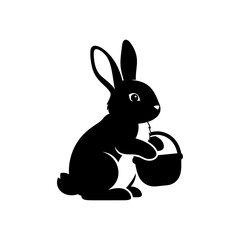 Obraz premium A black silhouette of a rabbit holding a woven basket