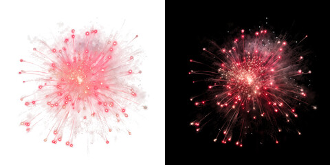 Bright red firework explosion on transparent grid and black © Ontime Rahela