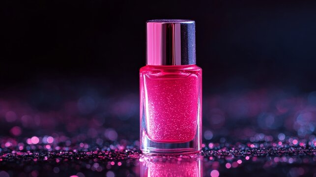 nail polish round bottle on black background