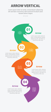 Arrow base shape mobile vertical template infographic with top direction smooth movement left and right for mobile smartphone content with 4 points