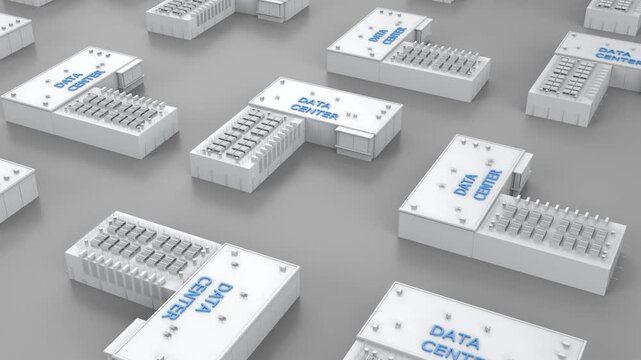 3d rendering isometric data center building exterior at industrial estate park 4k footage