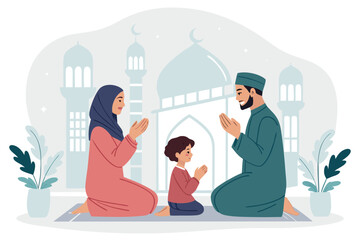 Featuring Family Praying Together Mosque Harmony And Dynamic High-Quality Stock Image