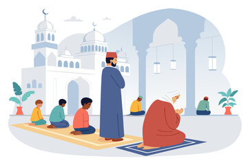 Elegant Jamaah Prayer Mosque Diverse Muslim Community High-Quality Stock Image