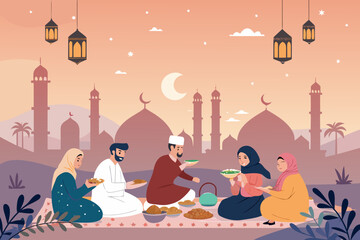 Muslim Community Unity And Friendship During Rama Creative Visual Perfect for Editorial Content