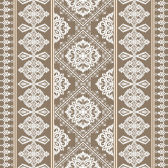 Ethnic Tribal and Damask Seamless Pattern in Brown and White