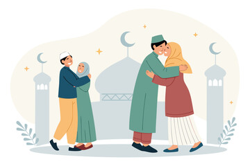 Showcasing Muslim People Hugging And Greeting Each Other Dur Crisp High-Quality Stock Image