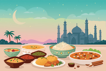 Ramadan Food With Soup Rice And Trad Creative Visual Perfect for Editorial Content