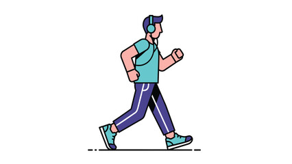Flat design illustration of a man jogging with headphones, representing fitness and an active lifestyle.