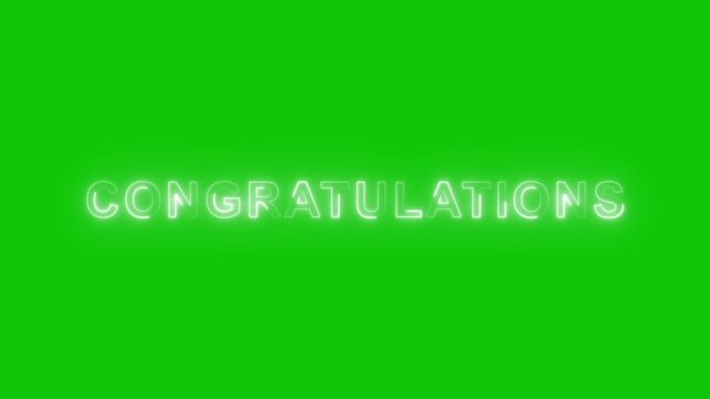 Lightning neon congratulations text animation on green screen background. Neon light path effect. Neon CONGRATULATIONS text with reflection. Abstract congratulations word icon animation.