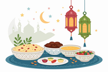 Traditional Muslim Ramadan Dishes With Lantern Creative Visual Perfect for Editorial Content