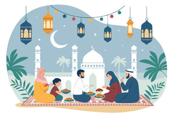 Dynamic Warm Togetherness Muslim Community During Rama High-Quality Stock Image