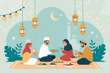 Crisp Warm And Peaceful Muslim Gathering With Food And Creative Visual