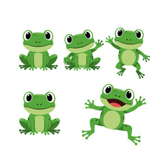 Fototapeta premium Playful Green Frog Character Set with Waving and Jumping Poses