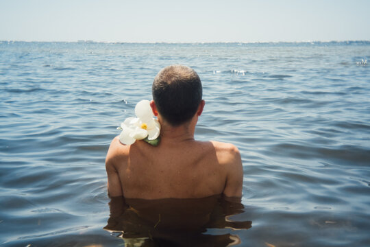 Portrait of Man and Flower in Water