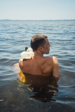 Portrait of Man and Flower in Water
