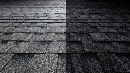 Transition From Old Shingles to New Shingles Showing a Complete Change in Roof Texture and Appearance Without Any Dividing Line Across the Surface