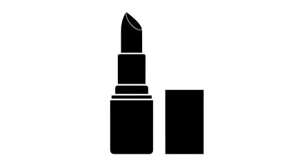 Obraz premium A sleek black silhouette of an opened lipstick tube and its cap, presented as a minimalist beauty icon.