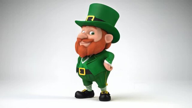 Fun 3D cartoon leprechaun character walking and waving isolated on white background