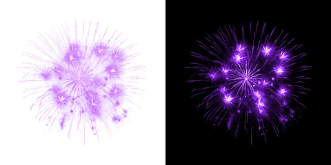 Purple abstract firework explosion on transparent and black background © Ontime Rahela