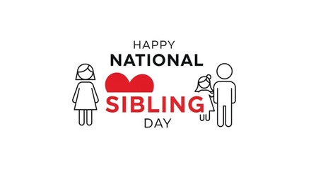 Simple line art illustration of siblings with heart symbol celebrating national sibling day on white background